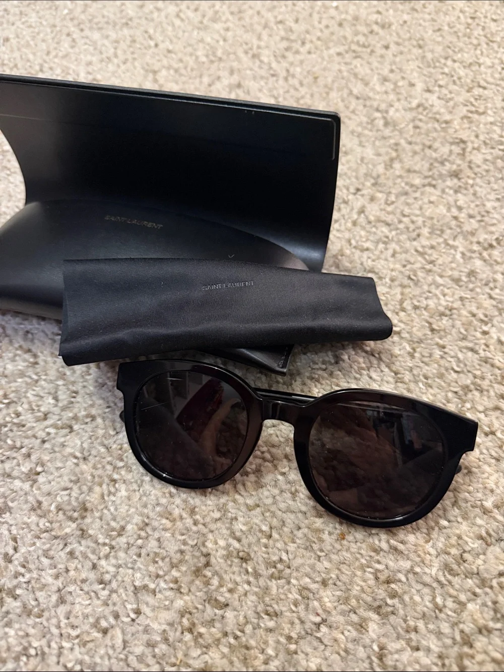 Saint Laurent Glossy Black Round Frame Sunglasses